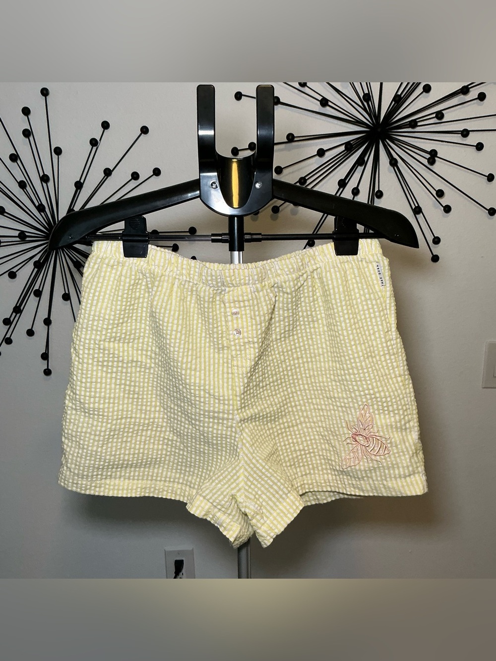 Rae Dunn Yellow White Seersucker Bee Lounge Shorts Cottagecore